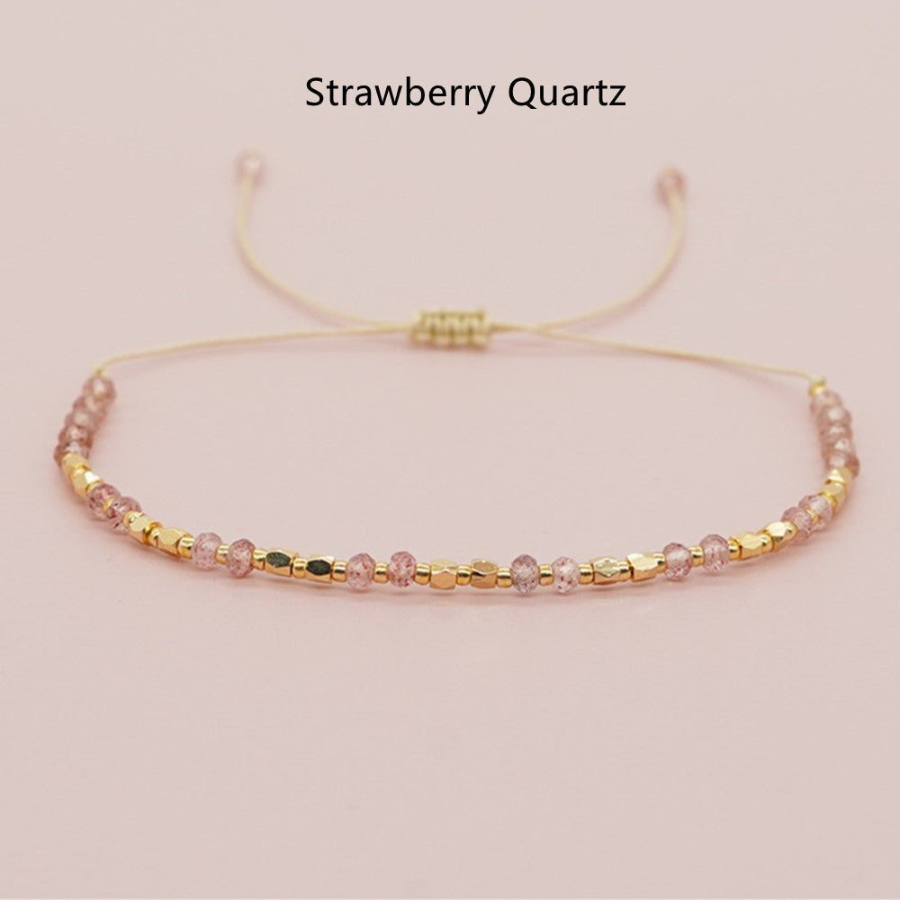 Strawberry quartz faceted beads bracelet, Bohemian Skinny Natural Stones & Miyuki Beads Bracelet, Adjustable, 2.5~3mm Faceted Quartz, Handmade Boho Jewelry AL738