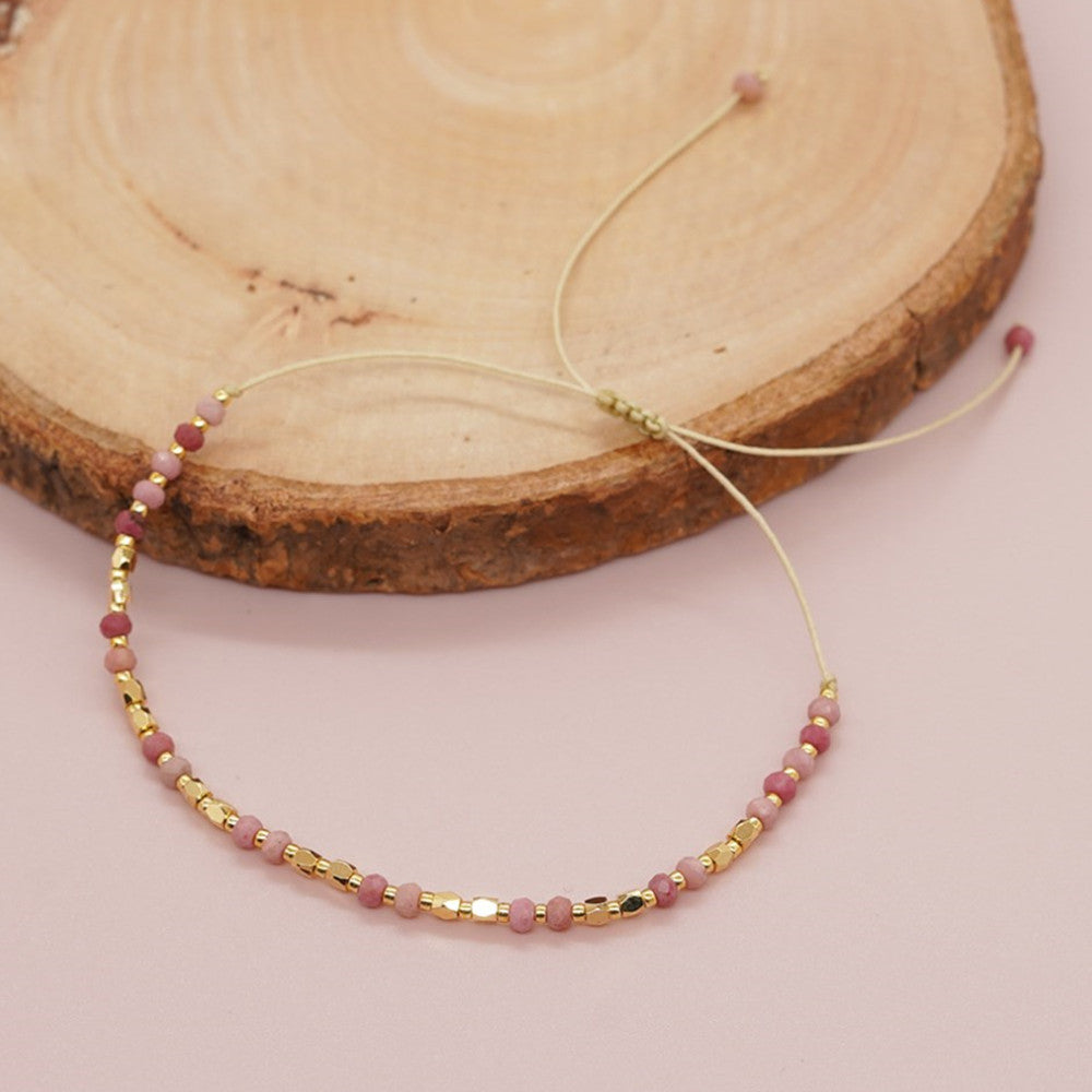 Bohemian Skinny Natural Stones & Miyuki Beads Bracelet, Adjustable, 2.5~3mm Faceted Quartz, Handmade Boho Jewelry AL738