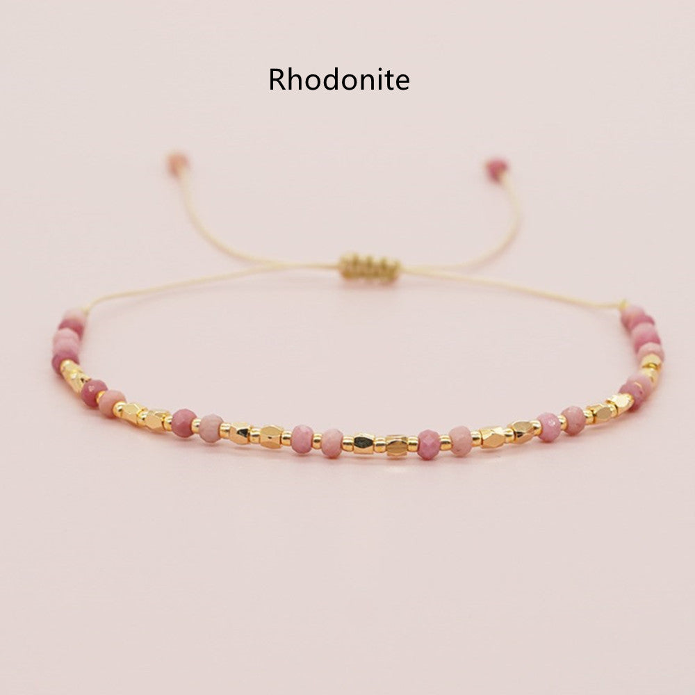 rhodonite bracelet, Bohemian Skinny Natural Stones & Miyuki Beads Bracelet, Adjustable, 2.5~3mm Faceted Quartz, Handmade Boho Jewelry AL738