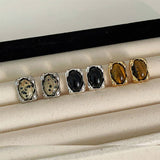 Irregular Gold Plated Oval Tigere's Eye Natural Stone Stud Earrings, Simple Gemstone Jewelry AL800