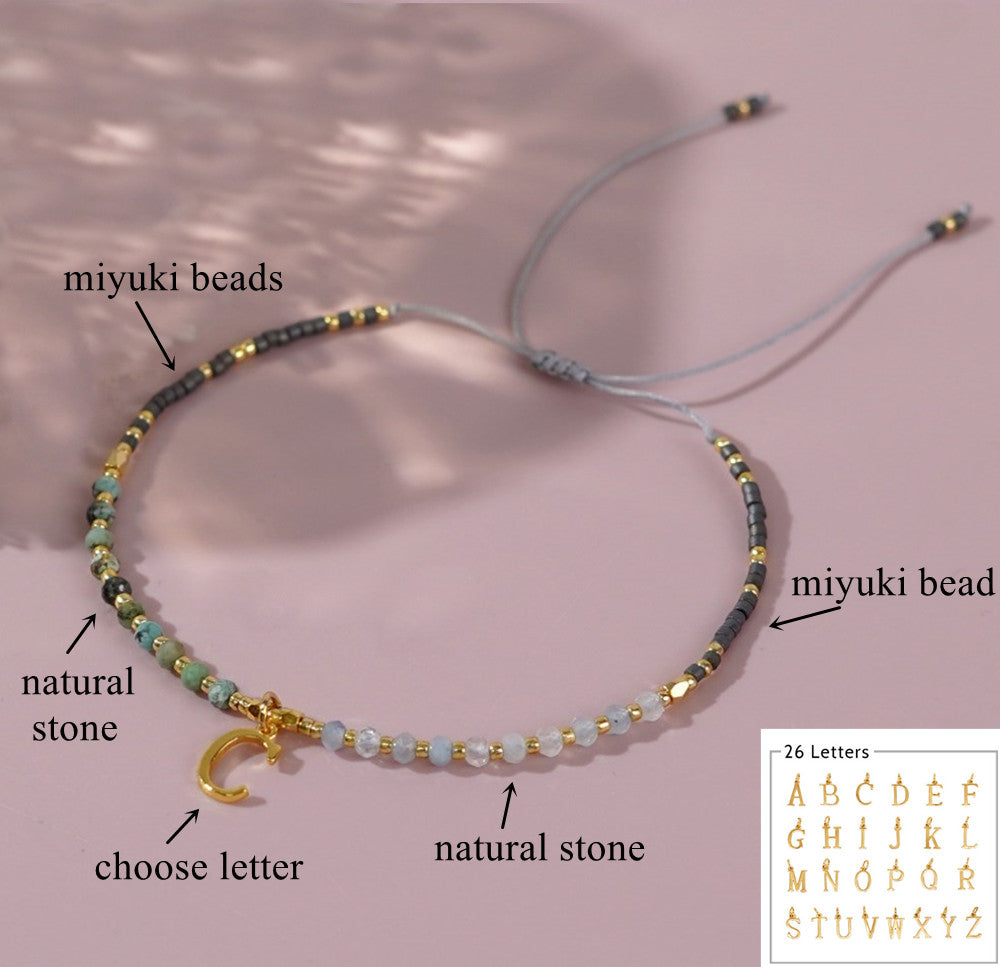 Bohemia Skinny African Turquoise Letter Natural Stones & Miyuki Beads Bracelet, Handmade Boho Summer Jewelry AL828