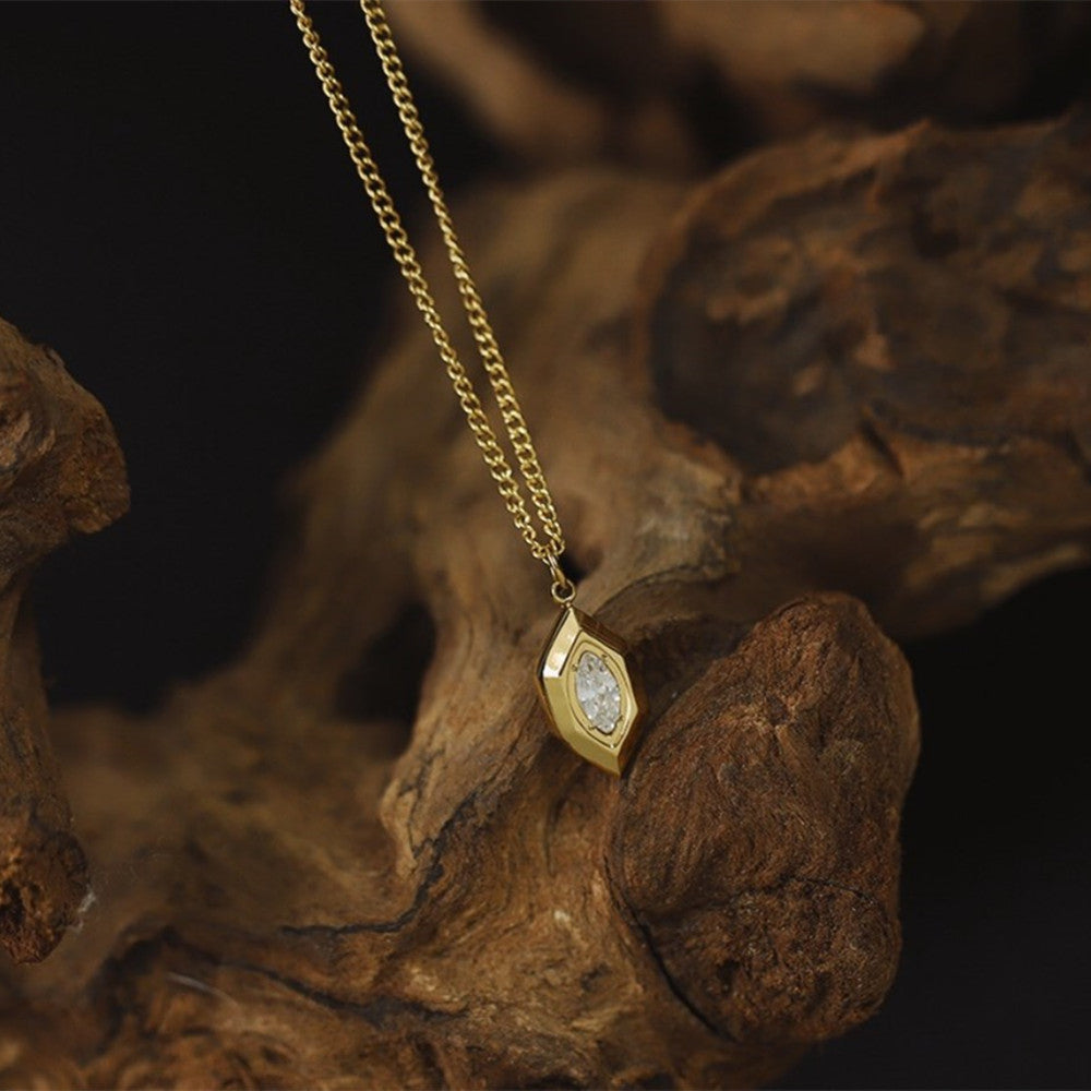Stainless Steel Marquise White Zircon Necklace in 18k Gold Plated AL856
