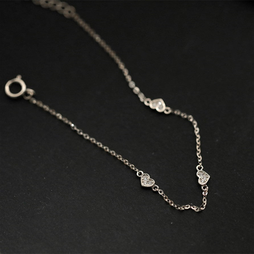 925 Sterling Silver Three Zircon Heart Bracelet, Dainty CZ Necklace, Fashion Love Jewelry AL860