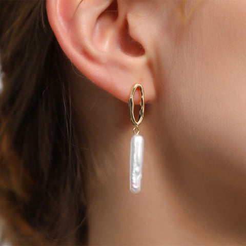 Baroque Bar Natural Fresh Pearl Earrings Irregular Hoop 925 Silver Post Pearl Earrings Jewelry AL884