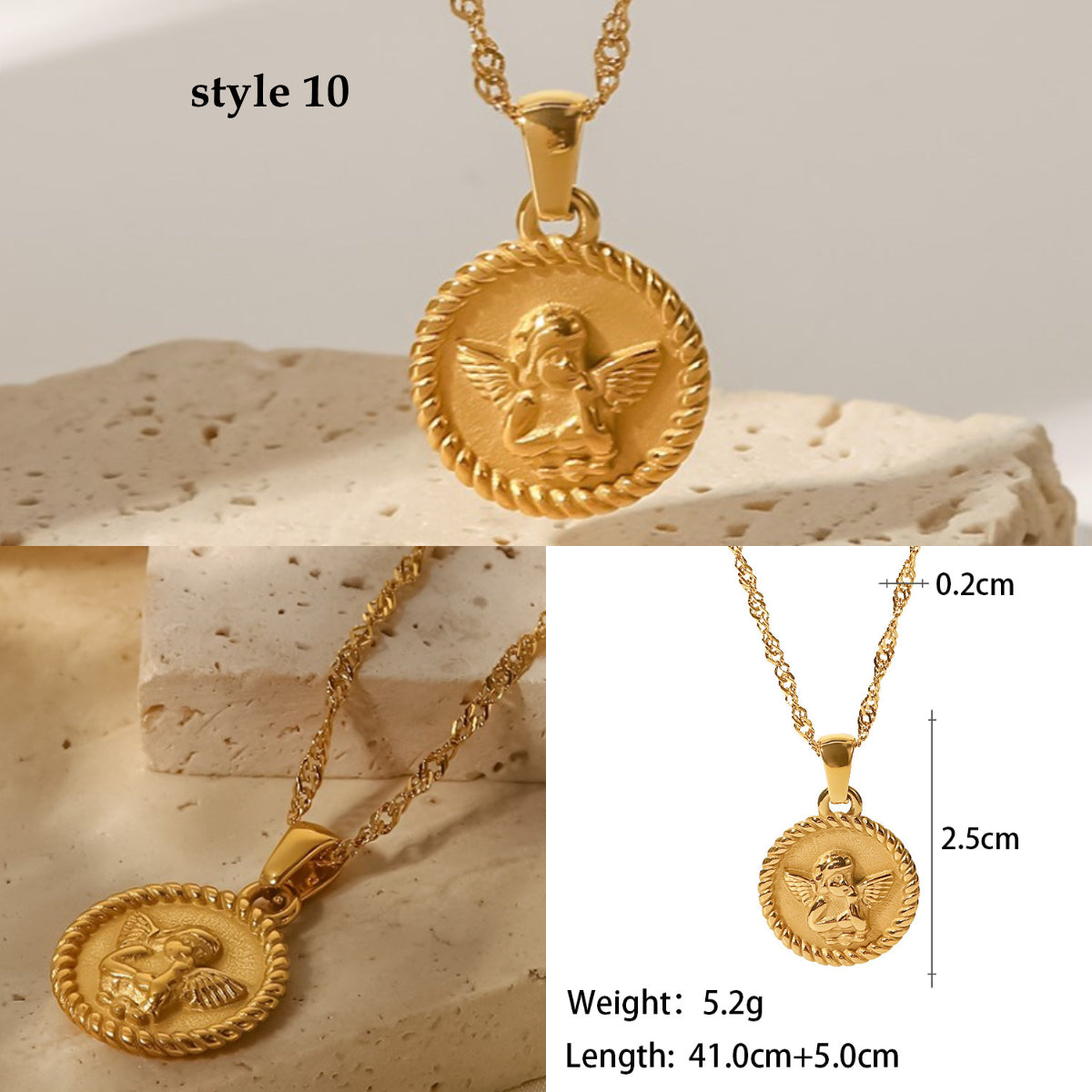 18K Gold Titanium Steel Multi-Kind CZ Shell Pendant Necklace, Star Moon Heart, Boho Jewelry AL664
