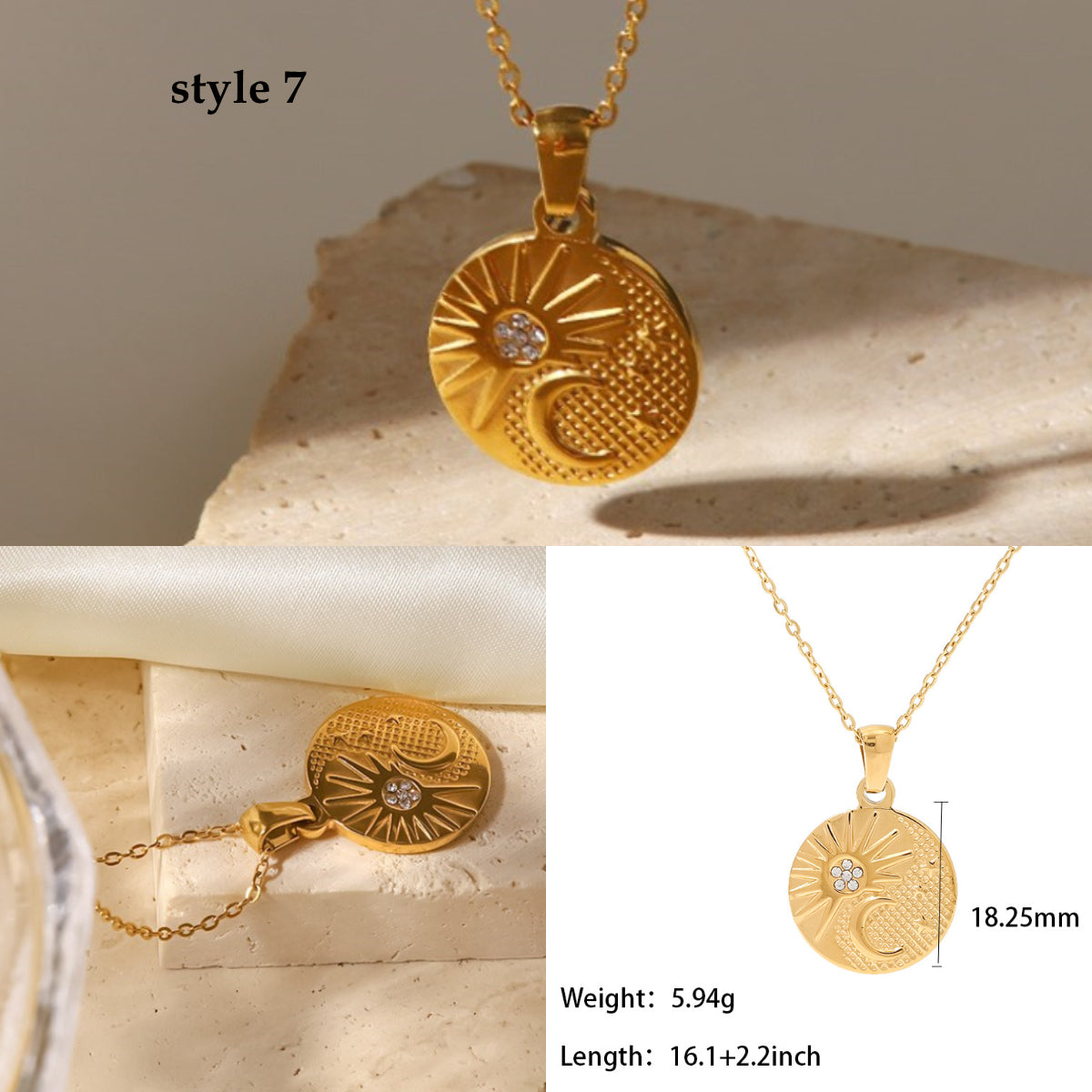 18K Gold Titanium Steel Multi-Kind CZ Shell Pendant Necklace, Star Moon Heart, Boho Jewelry AL664