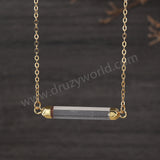 16" Gold Plated Multi Gemstone Crystal Faceted Bar Necklace Crystals Stone Necklace G0993-N