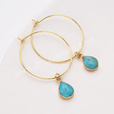 Gold Plated Drop Natural Pure Turquoise Hoop Dangle Earrings AL807