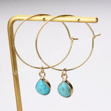 Gold Plated Drop Natural Pure Turquoise Hoop Dangle Earrings AL807