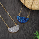 16“ Titanium Agate Druzy Crystal Half Moon Necklace, Natural Drusy Gemstone Jewelry G1722-N
