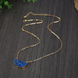 16“ Titanium Agate Druzy Crystal Half Moon Necklace, Natural Drusy Gemstone Jewelry G1722-N