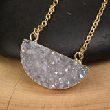 16“ Titanium Agate Druzy Crystal Half Moon Necklace, Natural Drusy Gemstone Jewelry G1722-N