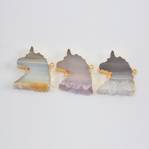 Gold Plated Unicorn Natural Agate Druzy Connector G1993