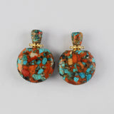 Round Multi Natural Gemstone Perfume Bottle Connectors, Healing Crystals Jewelry Bottles G2037