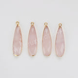 Gold Plated Long Drop Rose Quartz Faceted Charm, Crystal Jewelry Making G2046