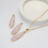 Gold Plated Long Drop Rose Quartz Faceted Charm, Crystal Jewelry Making G2046