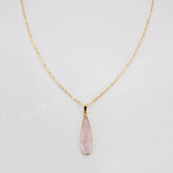 Gold Plated Long Drop Rose Quartz Faceted Charm, Crystal Jewelry Making G2046