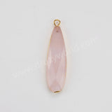Gold Plated Long Drop Rose Quartz Faceted Charm, Crystal Jewelry Making G2046