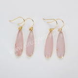 Gold Plated Long Teardrop Rose Quartz Faceted Dangle Earrings, Lady Fashion Jewelry G2046-E
