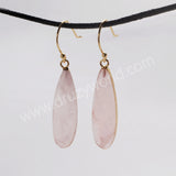 Gold Plated Long Teardrop Rose Quartz Faceted Dangle Earrings, Lady Fashion Jewelry G2046-E