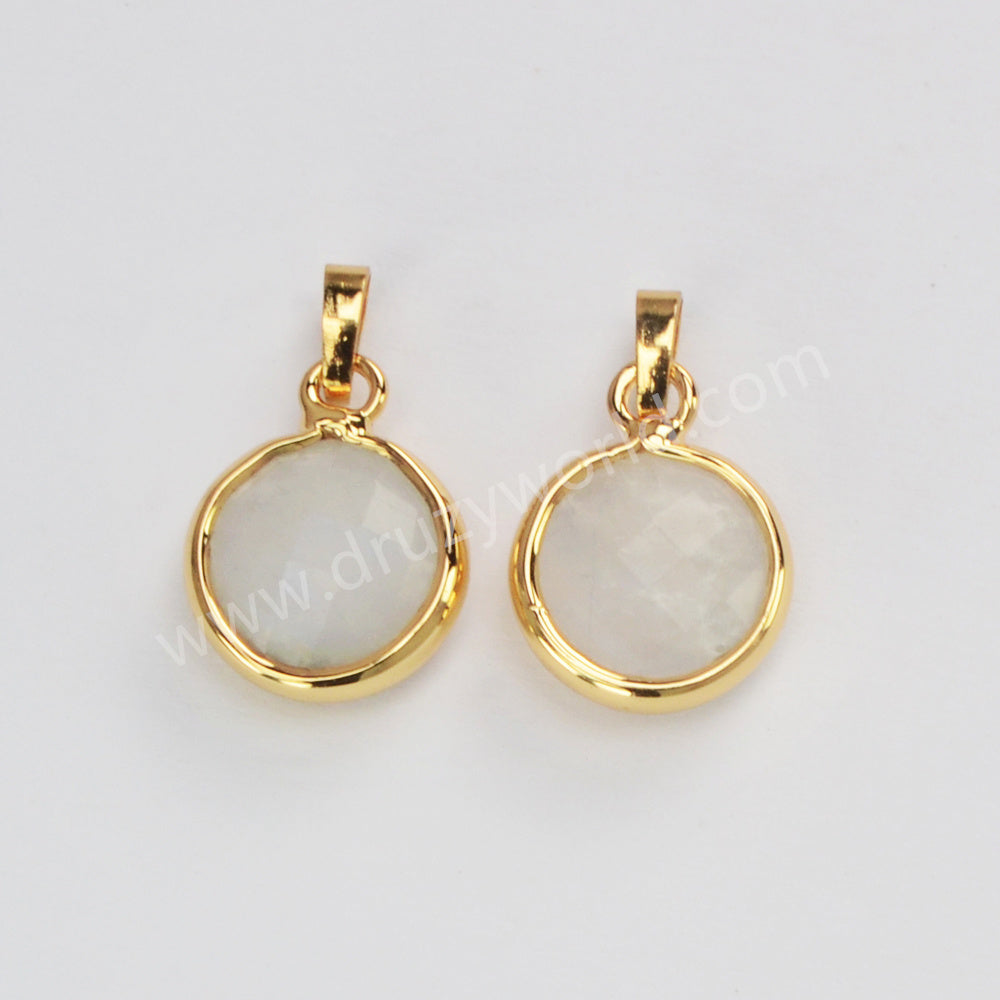 Gold Plated Round Moonstone Amazonite Rhodonite Faceted Gemstone Pendant G2057