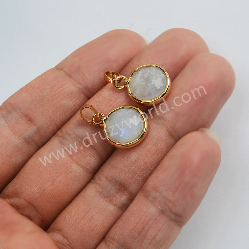 Gold Plated Round Moonstone Amazonite Rhodonite Faceted Pendant G2057