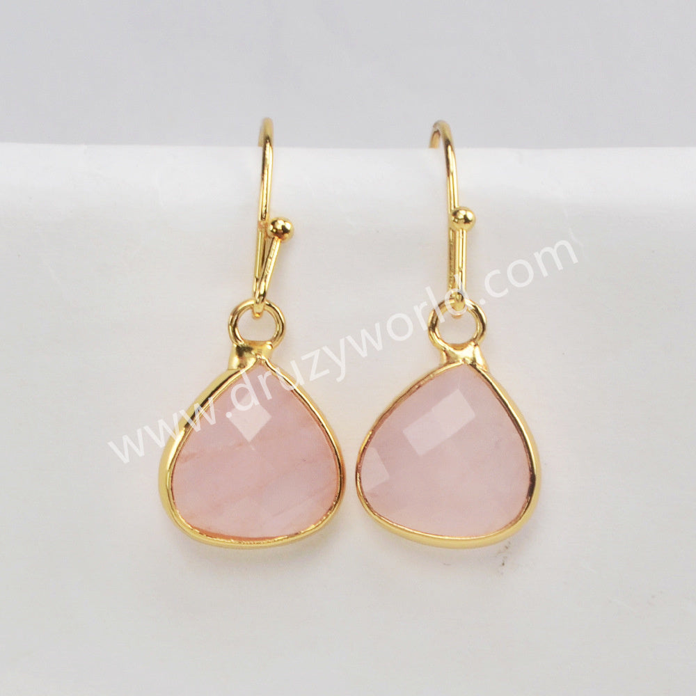 Gold Plated Teardrop Faceted Moonstone Australia Jade Rhodonite Earrings, Fashion Crystal Jewelry G2058