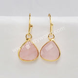 Gold Plated Teardrop Faceted Moonstone Australia Jade Rhodonite Earrings, Fashion Crystal Jewelry G2058