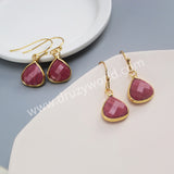 Gold Plated Teardrop Faceted Moonstone Australia Jade Rhodonite Earrings, Fashion Crystal Jewelry G2058
