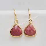 Gold Plated Teardrop Faceted Moonstone Australia Jade Rhodonite Earrings, Fashion Crystal Jewelry G2058