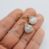 Gold Plated Teardrop Faceted Moonstone Australia Jade Rhodonite Earrings, Fashion Crystal Jewelry G2058