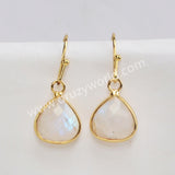 Gold Plated Teardrop Faceted Moonstone Australia Jade Rhodonite Earrings, Fashion Crystal Jewelry G2058