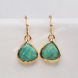 Gold Plated Teardrop Faceted Moonstone Australia Jade Rhodonite Earrings, Fashion Crystal Jewelry G2058