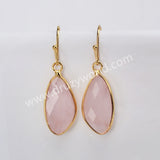 Gold Plated Drop Moonstone Rose Quartz Amazonite Faceted Dangle Earrings G2059