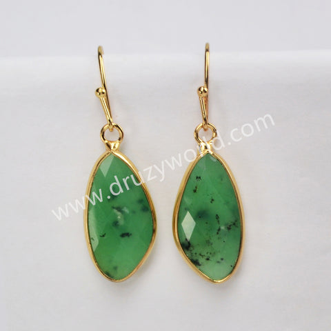 Gold Plated Drop Moonstone Rose Quartz Amazonite Faceted Dangle Earrings G2059