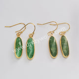 Gold Plated Long Oval Amazonite Moonstone Faceted Crystal Dangle Earrings G2060