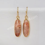 Gold Plated Long Oval Amazonite Moonstone Faceted Crystal Dangle Earrings G2060
