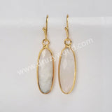 Gold Plated Long Oval Amazonite Moonstone Faceted Crystal Dangle Earrings G2060