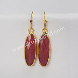 Gold Plated Long Oval Amazonite Moonstone Faceted Crystal Dangle Earrings G2060