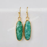 Gold Plated Long Oval Amazonite Moonstone Faceted Crystal Dangle Earrings G2060