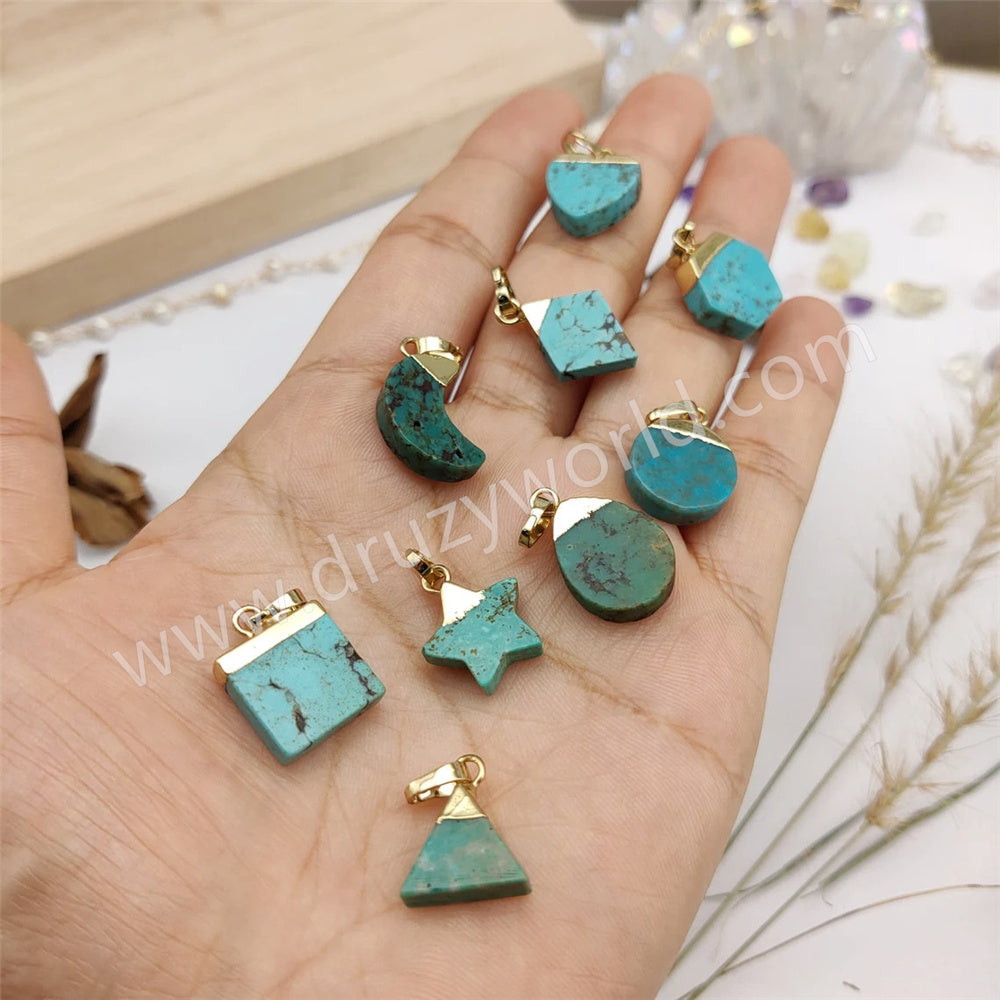 Multi Shapes Natural Turquoise Gemstone Pendant in Gold Plated, For Jewelry Making G2076