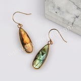 Gold Plated Long Teardrop Natural Labradorite Faceted Earrings, Jewelry For Women G2084-1