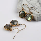 Gold Plated Round Natural Labradorite Faceted Dangle Earrings Healing Jewelry G2084-3