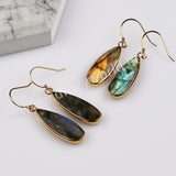 Gold Plated Long Teardrop Natural Labradorite Faceted Earrings, Jewelry For Women G2084-1