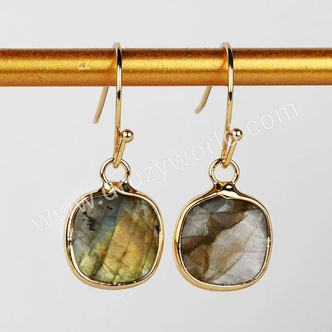 Gold Plated Square Natural Labradorite Faceted Dangle Earrings Healing Jewelry G2084-4