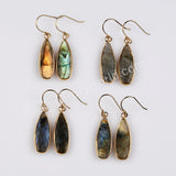 Gold Plated Long Teardrop Natural Labradorite Faceted Earrings, Jewelry For Women G2084-1