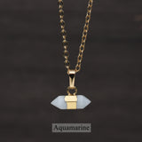 16" Gold Plated Birthstone Natural Stones Necklace, Small Hexagon Point Healing Crystal Gemstone Jewelry G2089-N