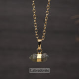 16" Gold Plated Birthstone Natural Stones Necklace, Small Hexagon Point Healing Crystal Gemstone Jewelry G2089-N