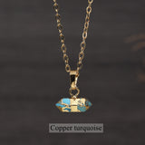 16" Gold Plated Birthstone Natural Stones Necklace, Small Hexagon Point Healing Crystal Gemstone Jewelry G2089-N