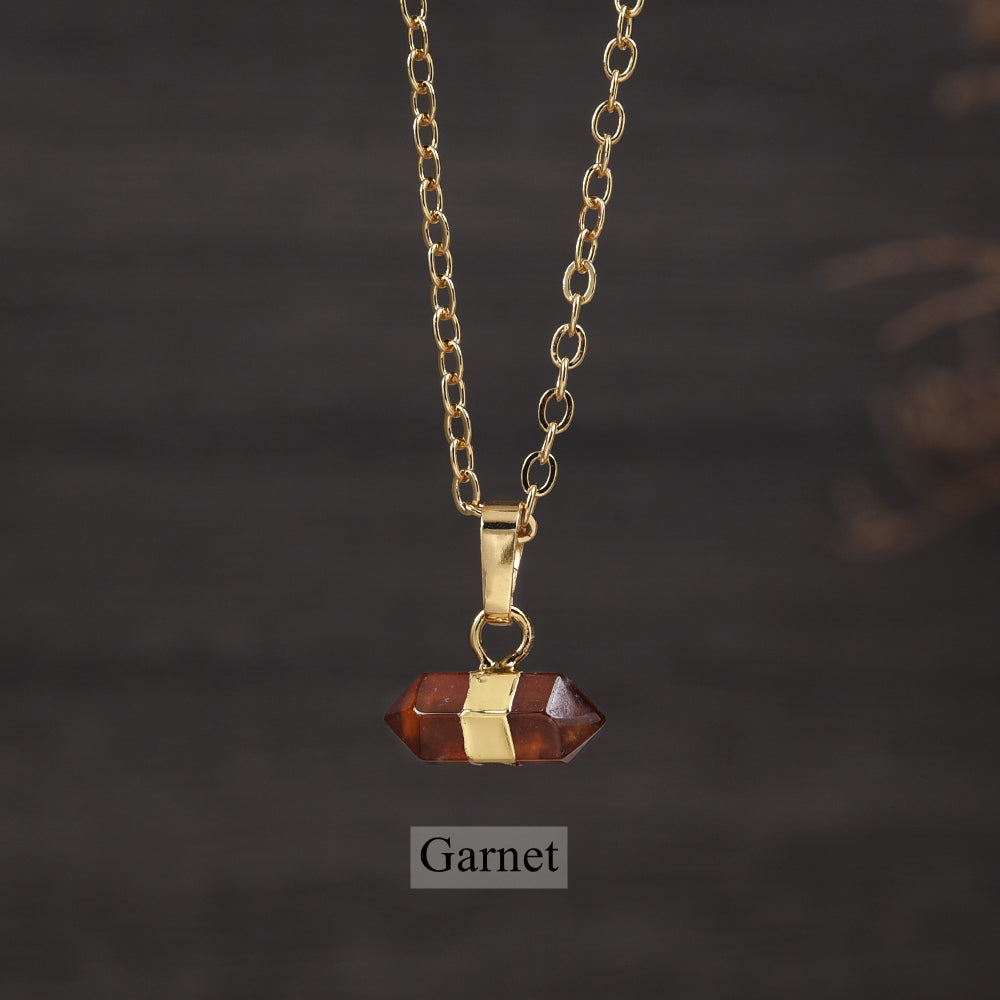 16" Gold Plated Birthstone Natural Stones Necklace, Small Hexagon Point Healing Crystal Gemstone Jewelry G2089-N